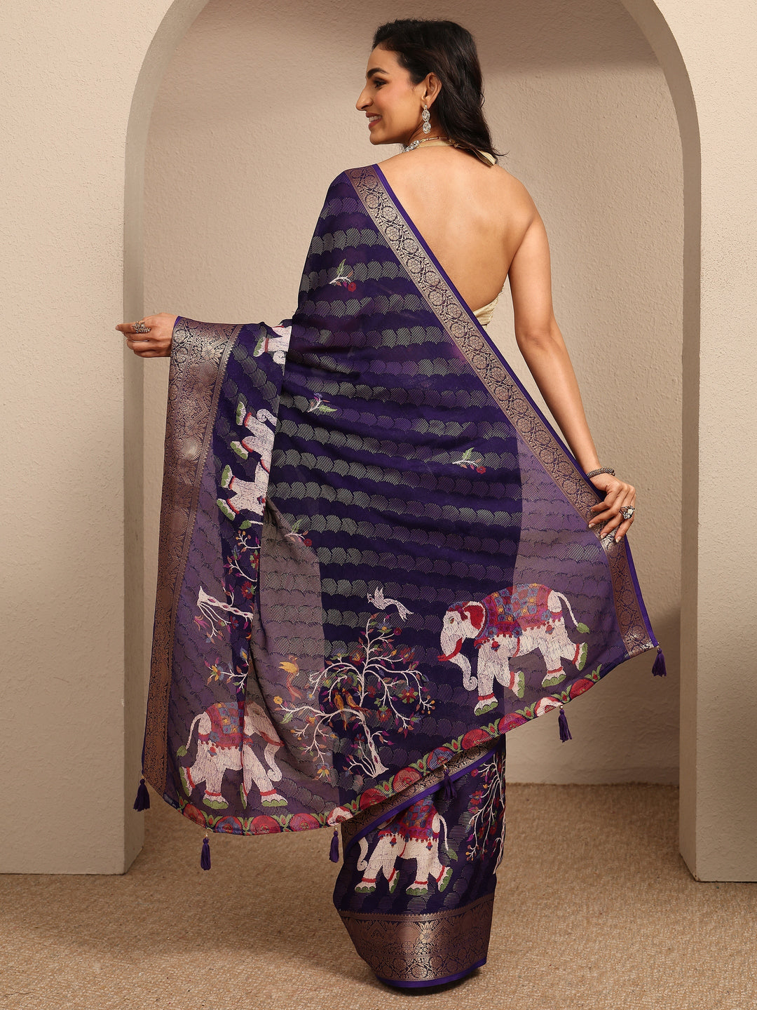 Purple Woven Design Silk Blend Saree With Unstitched Blouse Piece