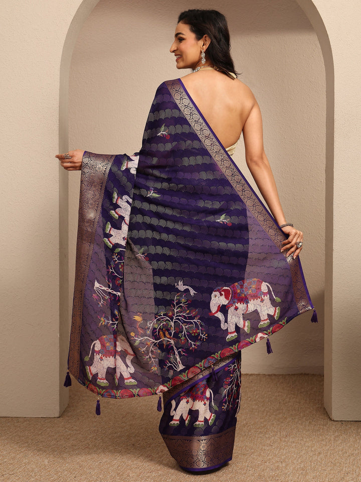 Purple Woven Design Silk Blend Saree With Unstitched Blouse Piece