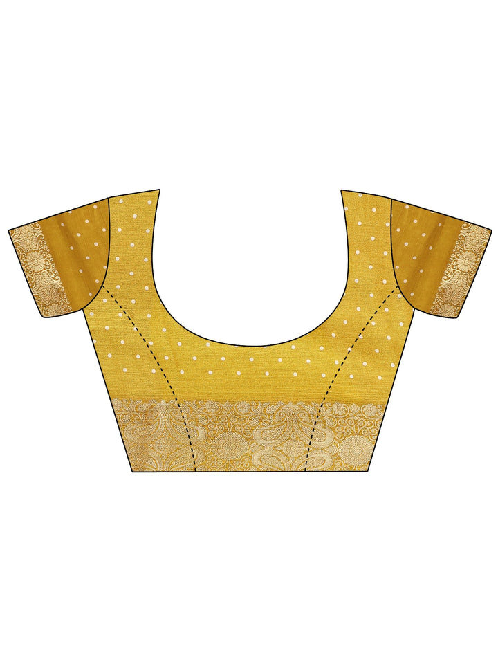 Mustard Printed Silk Blend Banarasi Saree With Unstitched Blouse Piece