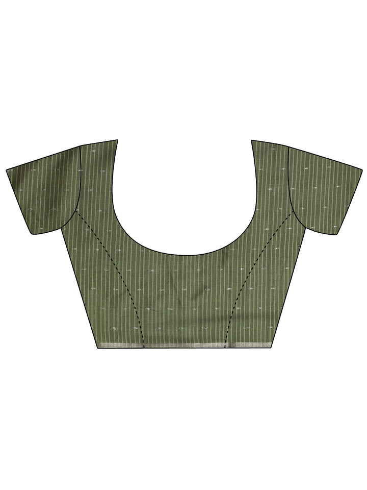 Green Ikat Printed Silk Blend Saree With Unstitched Blouse Piece