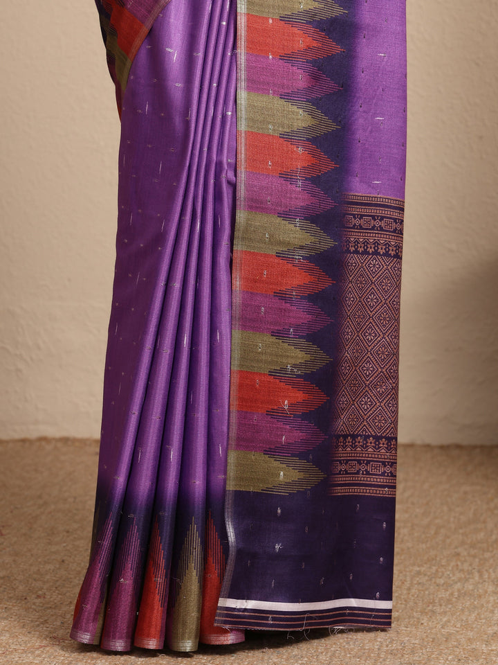 Purple Ikat Woven Design Silk Blend Saree With Unstitched Blouse Piece