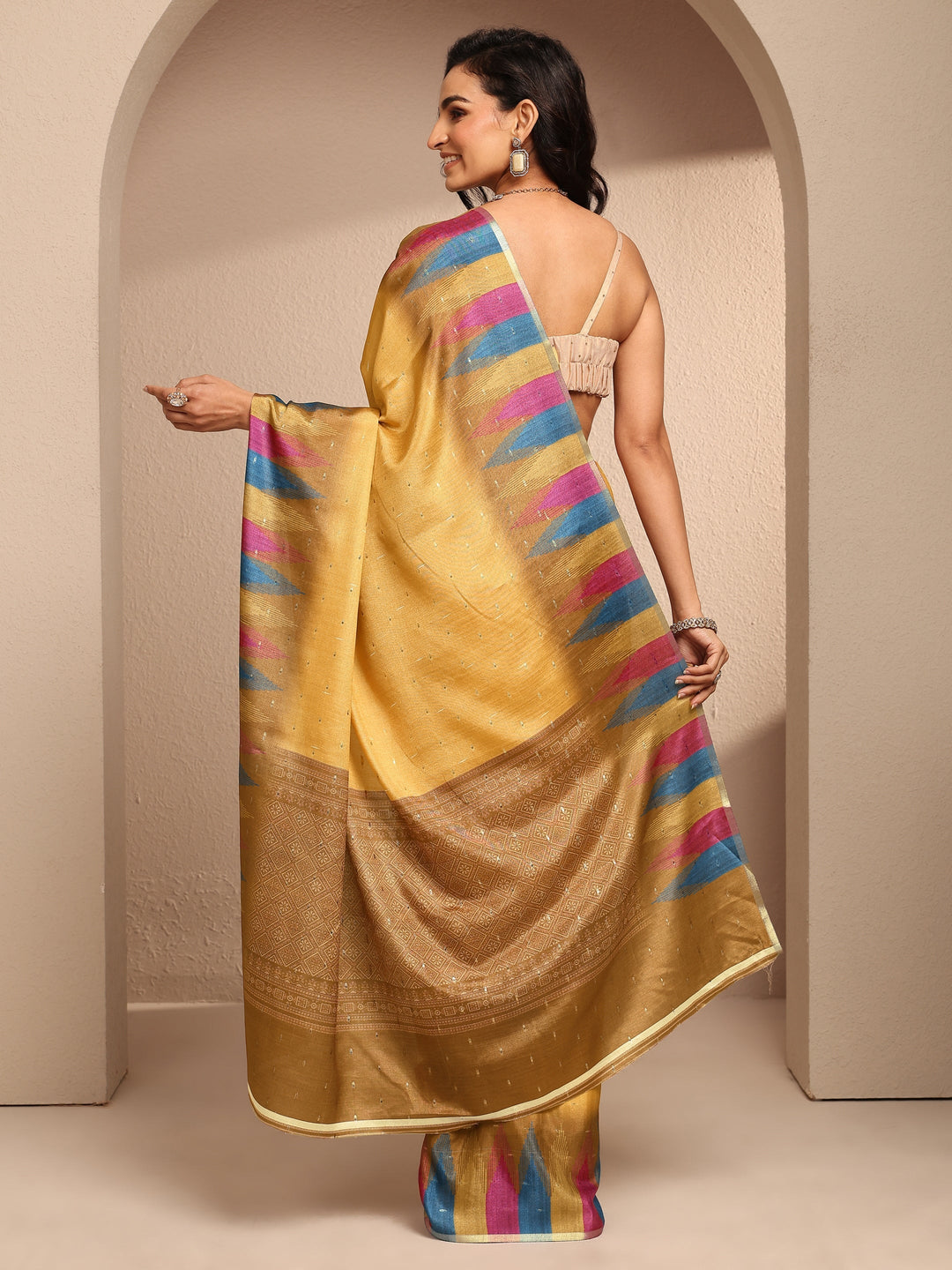 Mustard Woven Design Silk Blend Saree With Unstitched Blouse Piece