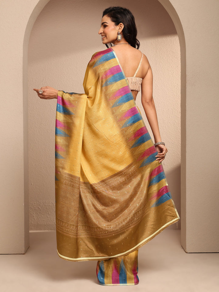 Mustard Woven Design Silk Blend Saree With Unstitched Blouse Piece