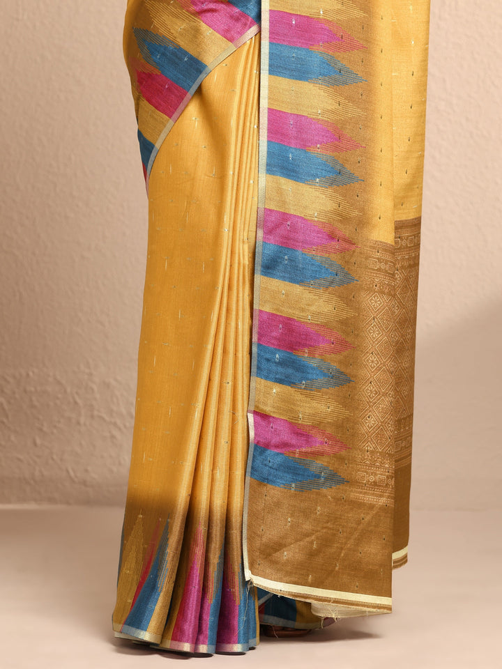Mustard Woven Design Silk Blend Saree With Unstitched Blouse Piece