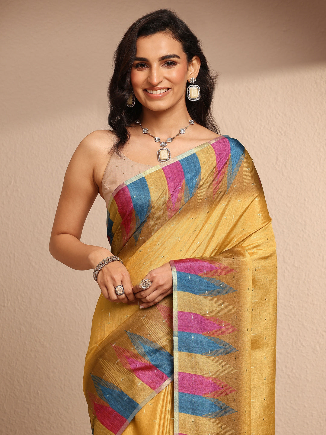 Mustard Woven Design Silk Blend Saree With Unstitched Blouse Piece