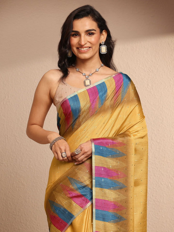 Mustard Woven Design Silk Blend Saree With Unstitched Blouse Piece