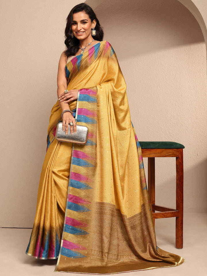 Mustard Woven Design Silk Blend Saree With Unstitched Blouse Piece