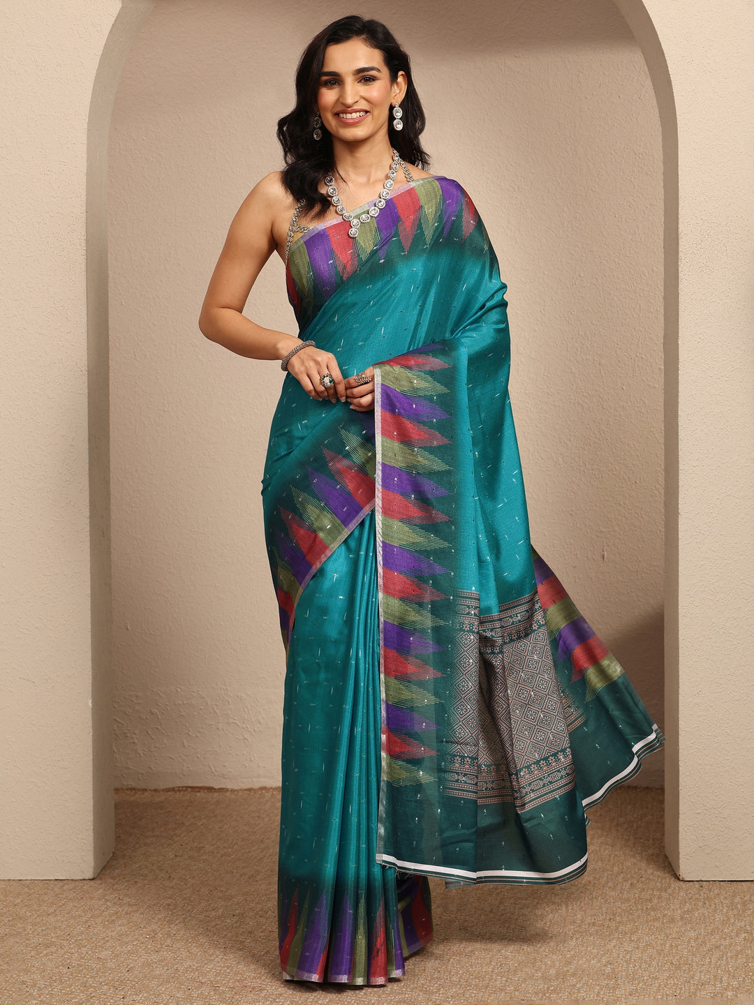 Blue Woven Design Silk Blend Saree With Unstitched Blouse Piece