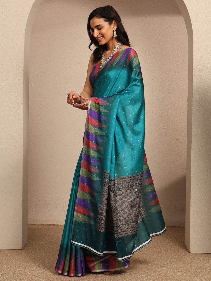 Blue Woven Design Silk Blend Saree With Unstitched Blouse Piece