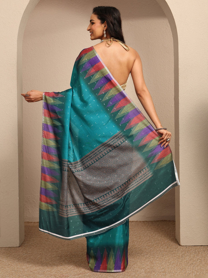 Blue Woven Design Silk Blend Saree With Unstitched Blouse Piece