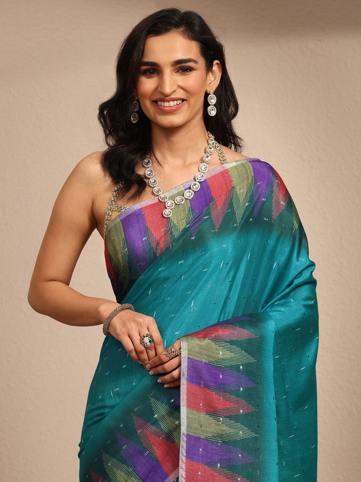 Blue Woven Design Silk Blend Saree With Unstitched Blouse Piece