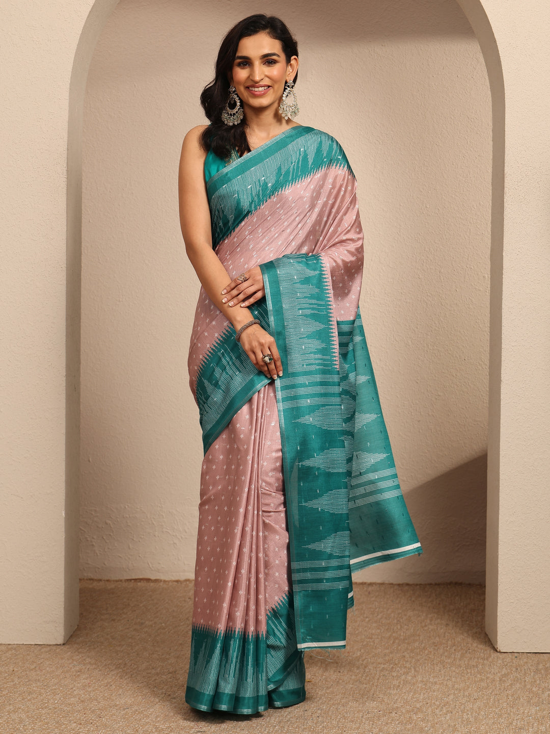 Pink Woven Design Silk Blend Saree With Unstitched Blouse Piece