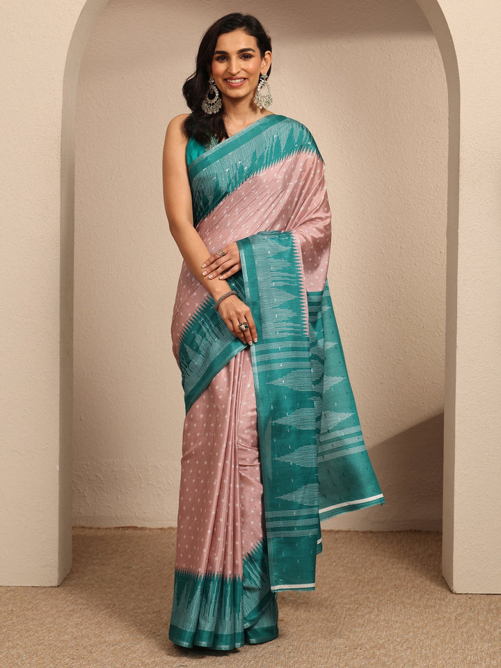 Pink Woven Design Silk Blend Saree With Unstitched Blouse Piece
