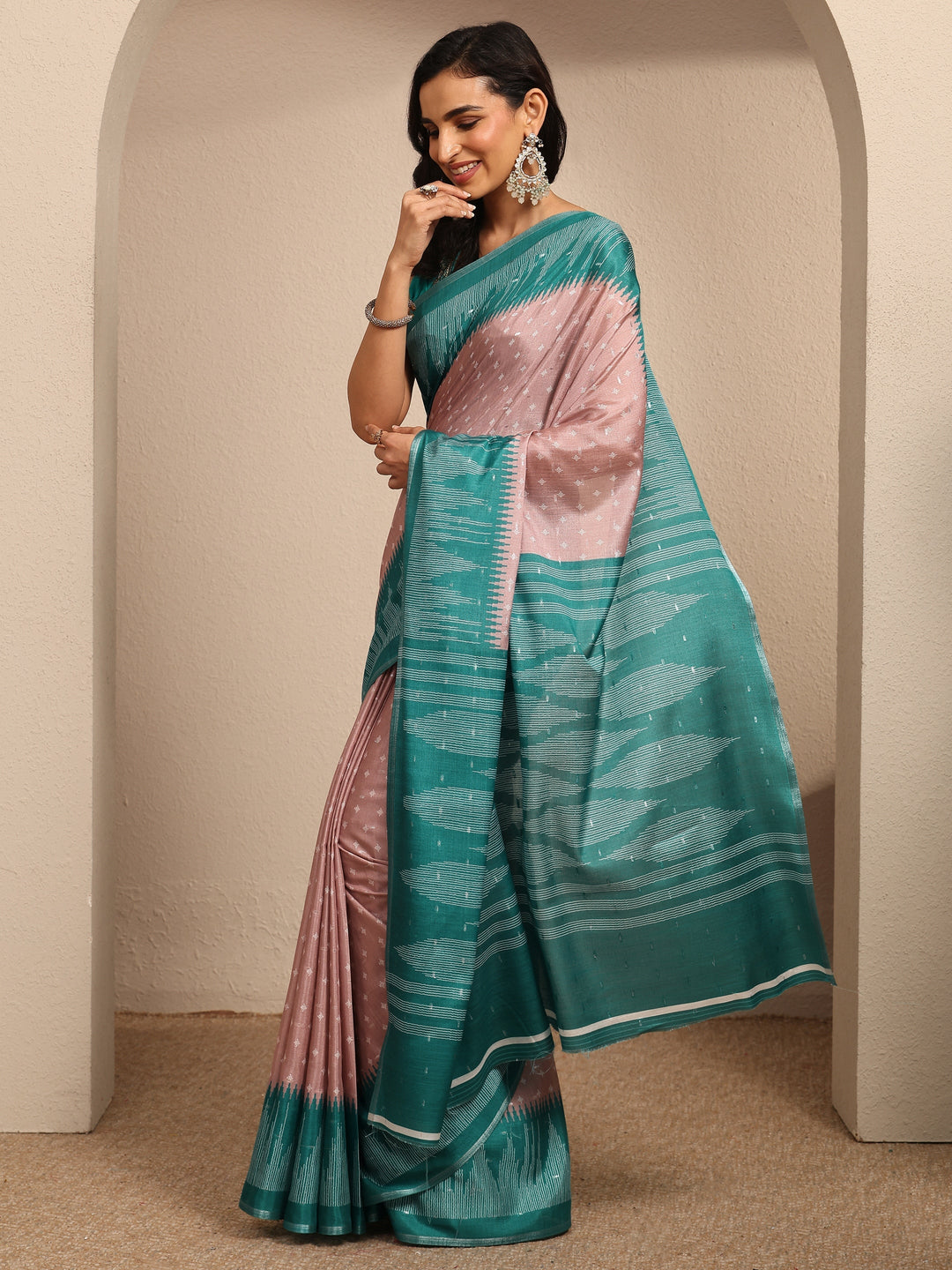 Pink Woven Design Silk Blend Saree With Unstitched Blouse Piece