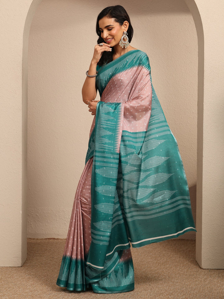 Pink Woven Design Silk Blend Saree With Unstitched Blouse Piece
