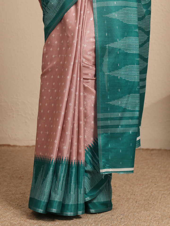 Pink Woven Design Silk Blend Saree With Unstitched Blouse Piece