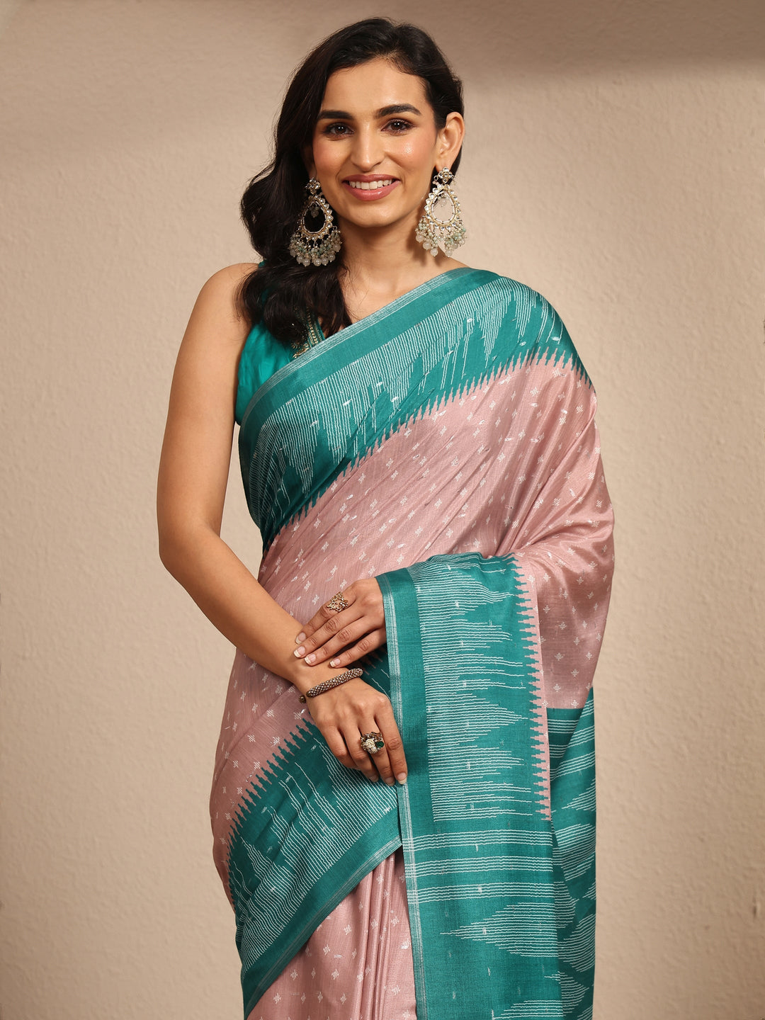 Pink Woven Design Silk Blend Saree With Unstitched Blouse Piece