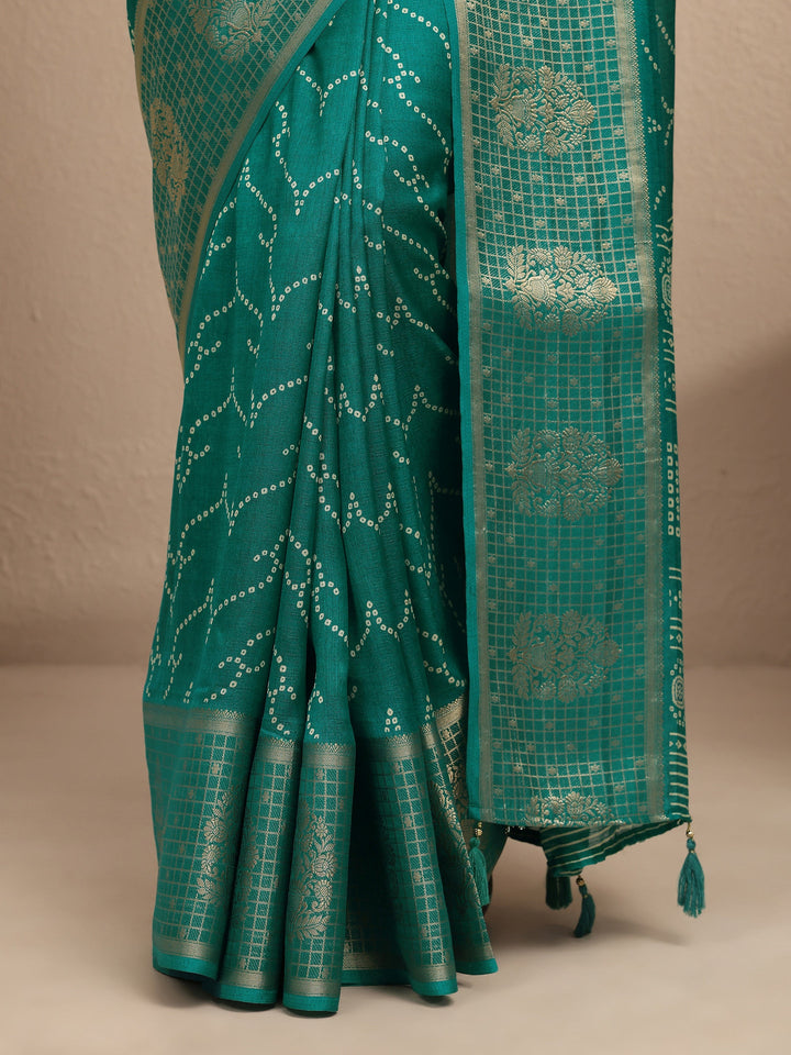 Blue Bandhani Printed Silk Blend Saree With Unstitched Blouse Piece