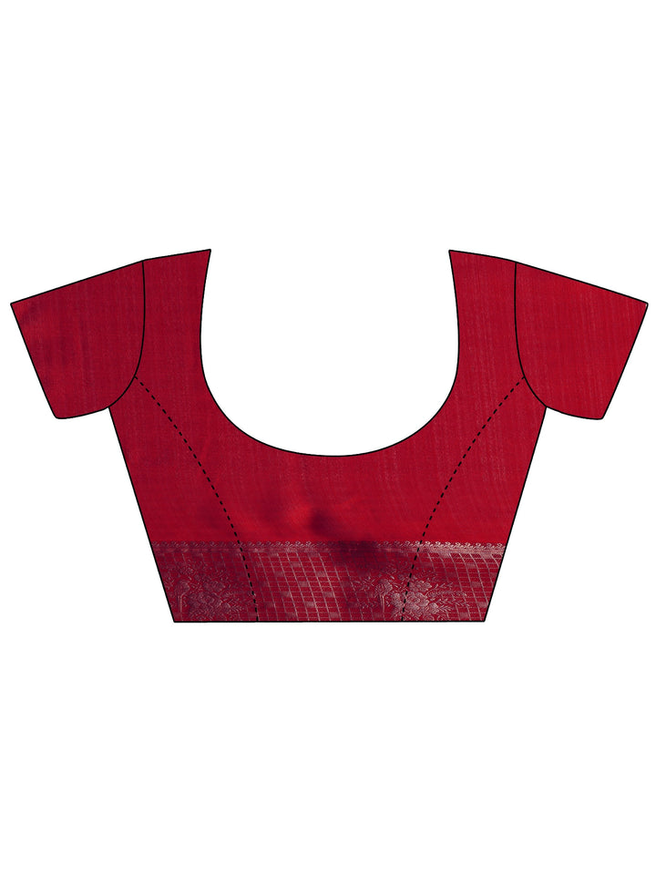 Red Printed Silk Blend Saree With Unstitched Blouse Piece