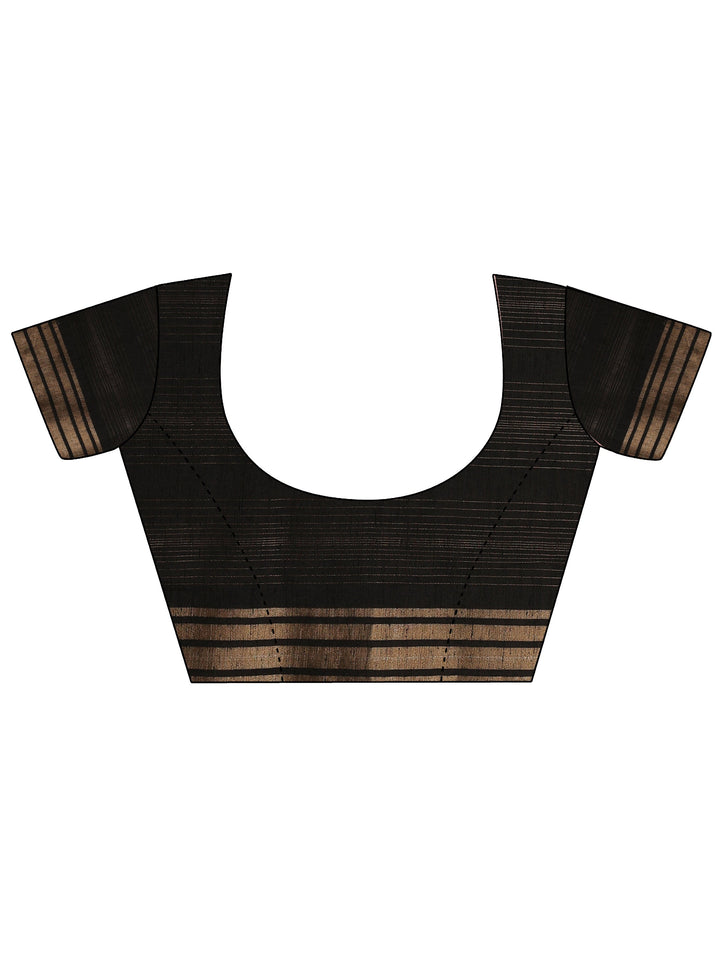 Black Printed Silk Blend Saree With Unstitched Blouse Piece