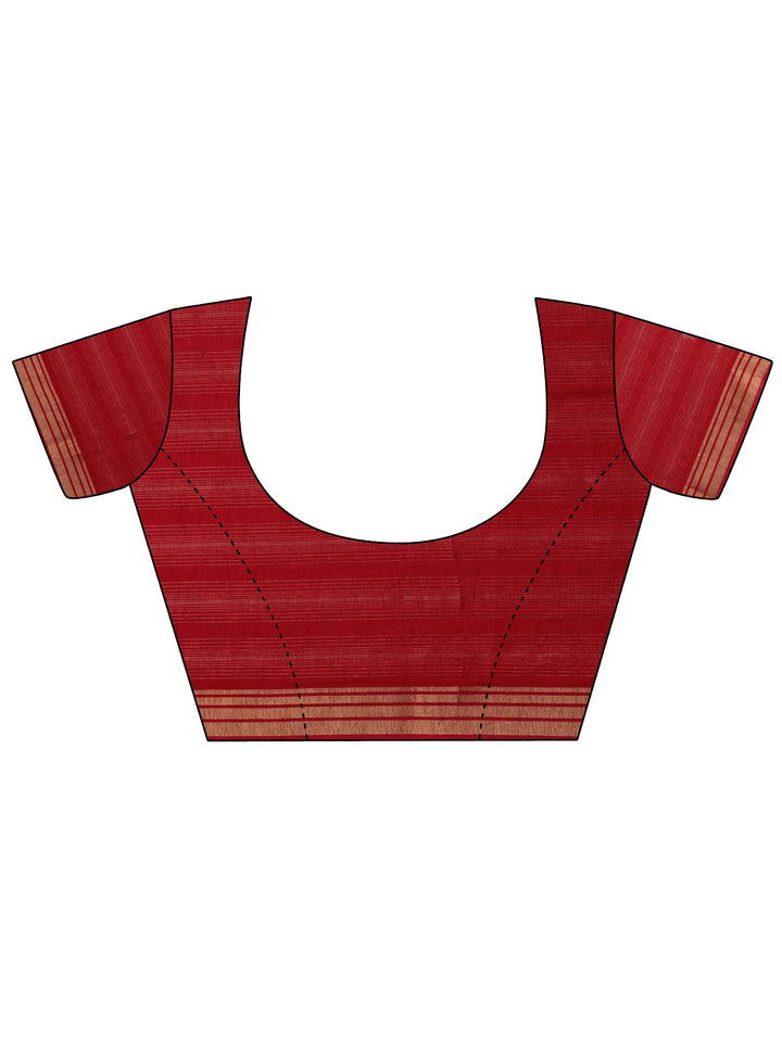 Red Printed Silk Blend Saree With Unstitched Blouse Piece