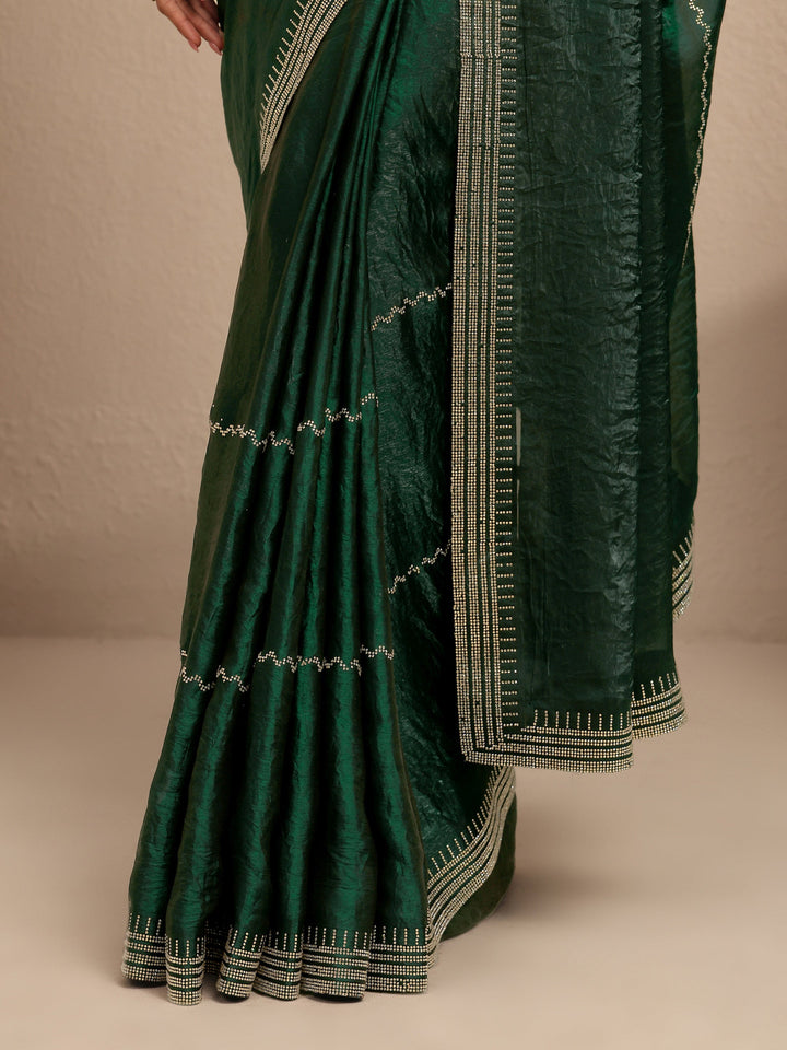 Green Embellished Silk Blend Saree With Unstitched Blouse Piece