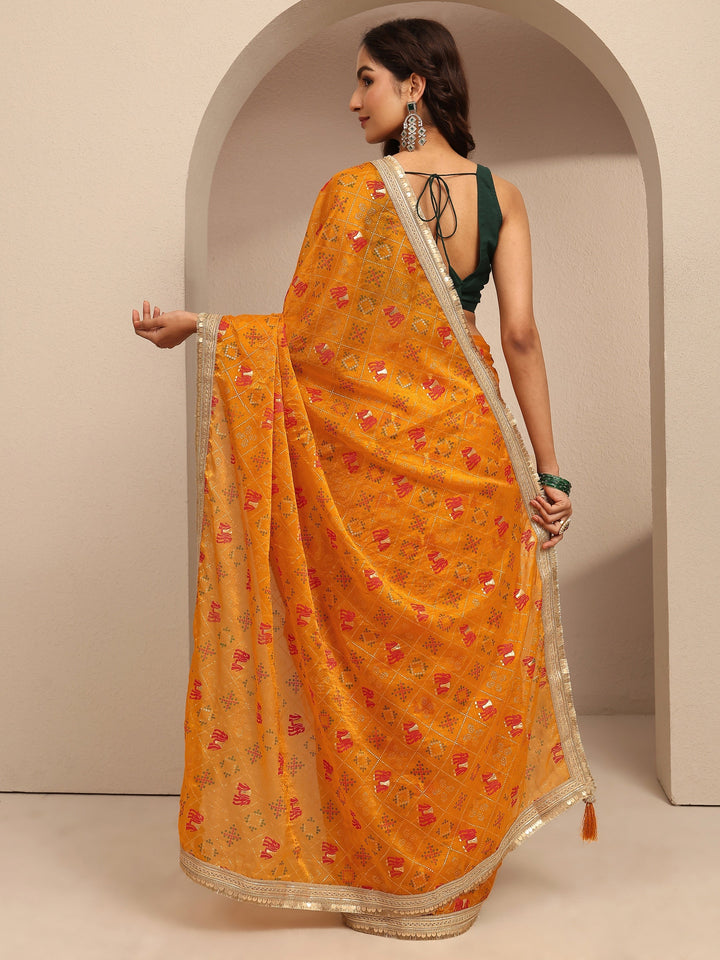 Mustard Tribal Printed Silk Blend Saree With Unstitched Blouse Piece