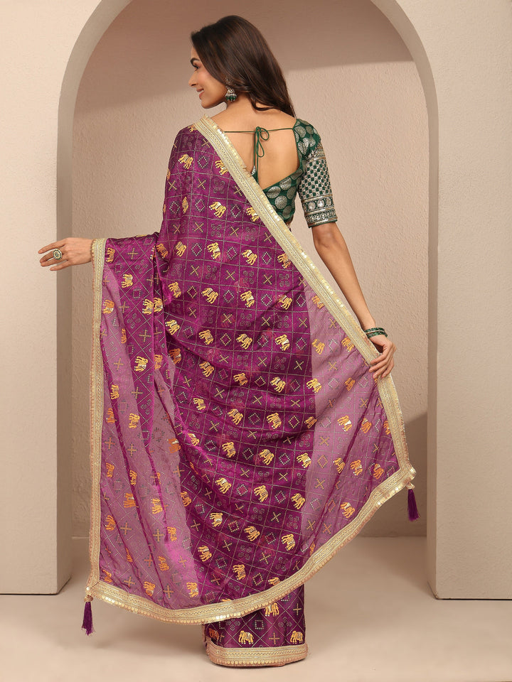 Burgundy Tribal Printed Silk Blend Saree With Unstitched Blouse Piece