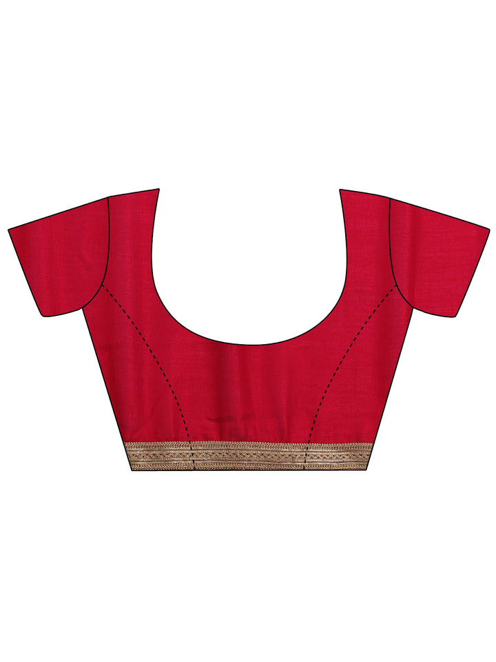 Red Embellished Silk Blend Saree With Unstitched Blouse Piece