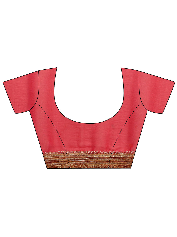 Red Solid Silk Blend Saree With Unstitched Blouse Piece