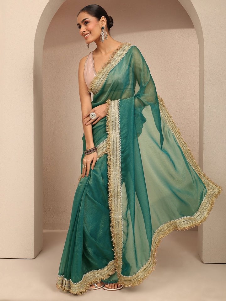 Blue Solid Silk Blend Saree With Unstitched Blouse Piece