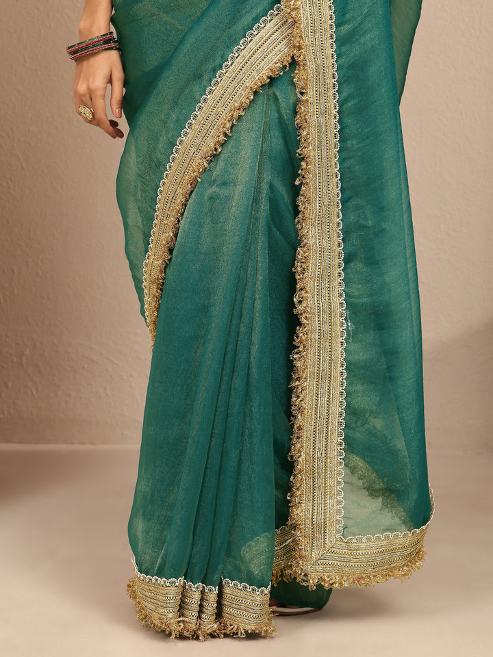 Blue Solid Silk Blend Saree With Unstitched Blouse Piece
