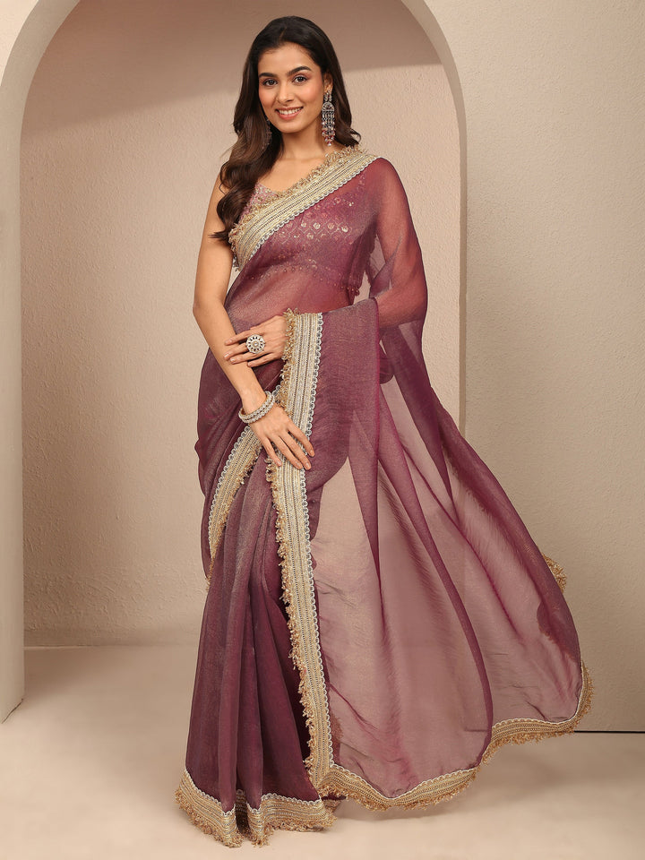Maroon Solid Silk Blend Saree With Unstitched Blouse Piece