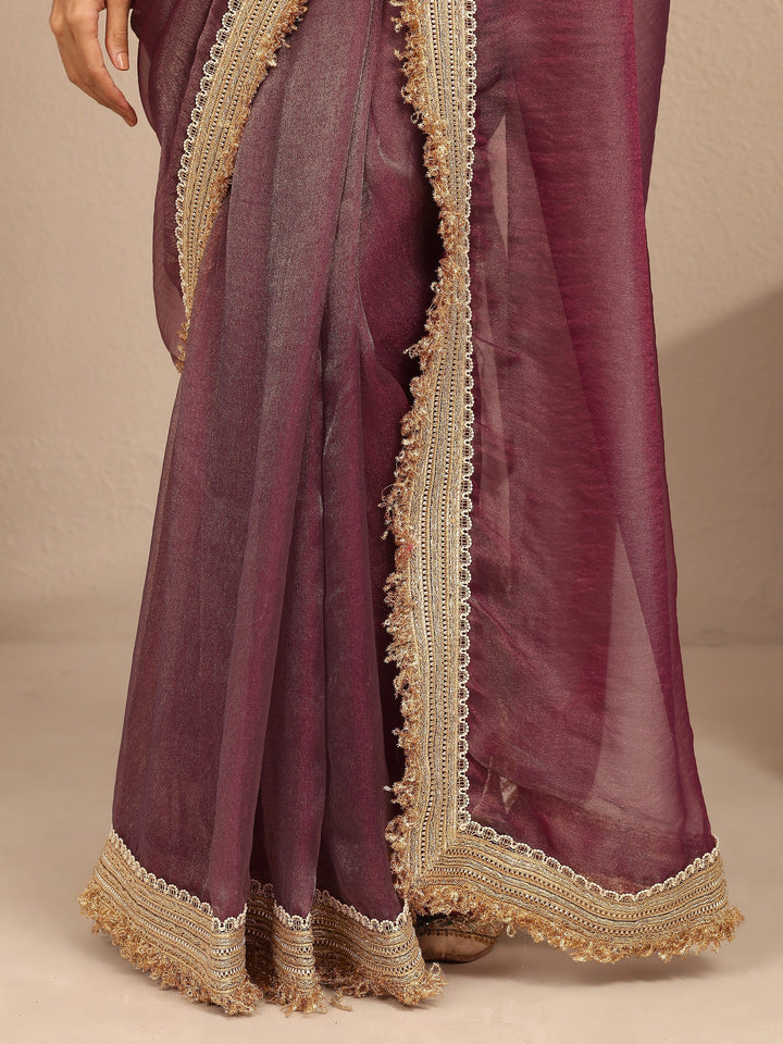 Maroon Solid Silk Blend Saree With Unstitched Blouse Piece