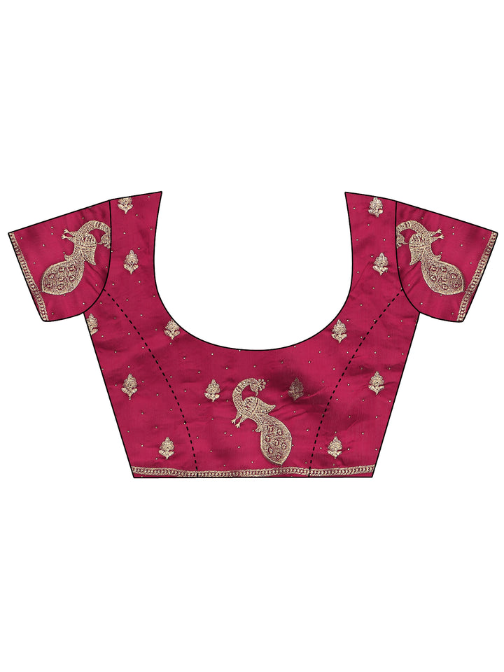Magenta Embellished Silk Blend Saree With Unstitched Blouse Piece