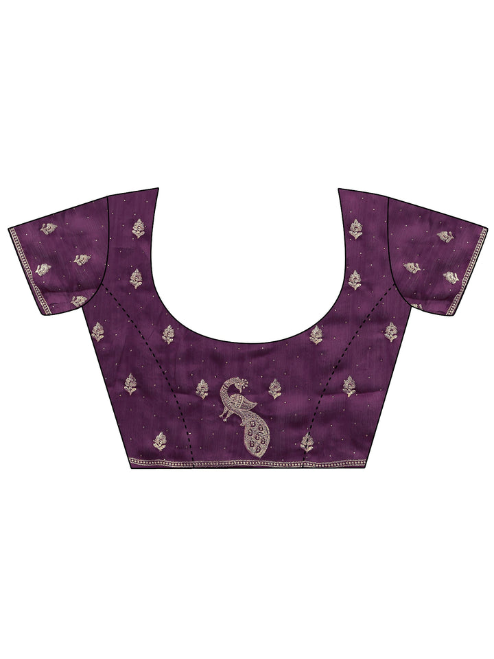 Purple Embellished Silk Blend Saree With Unstitched Blouse Piece