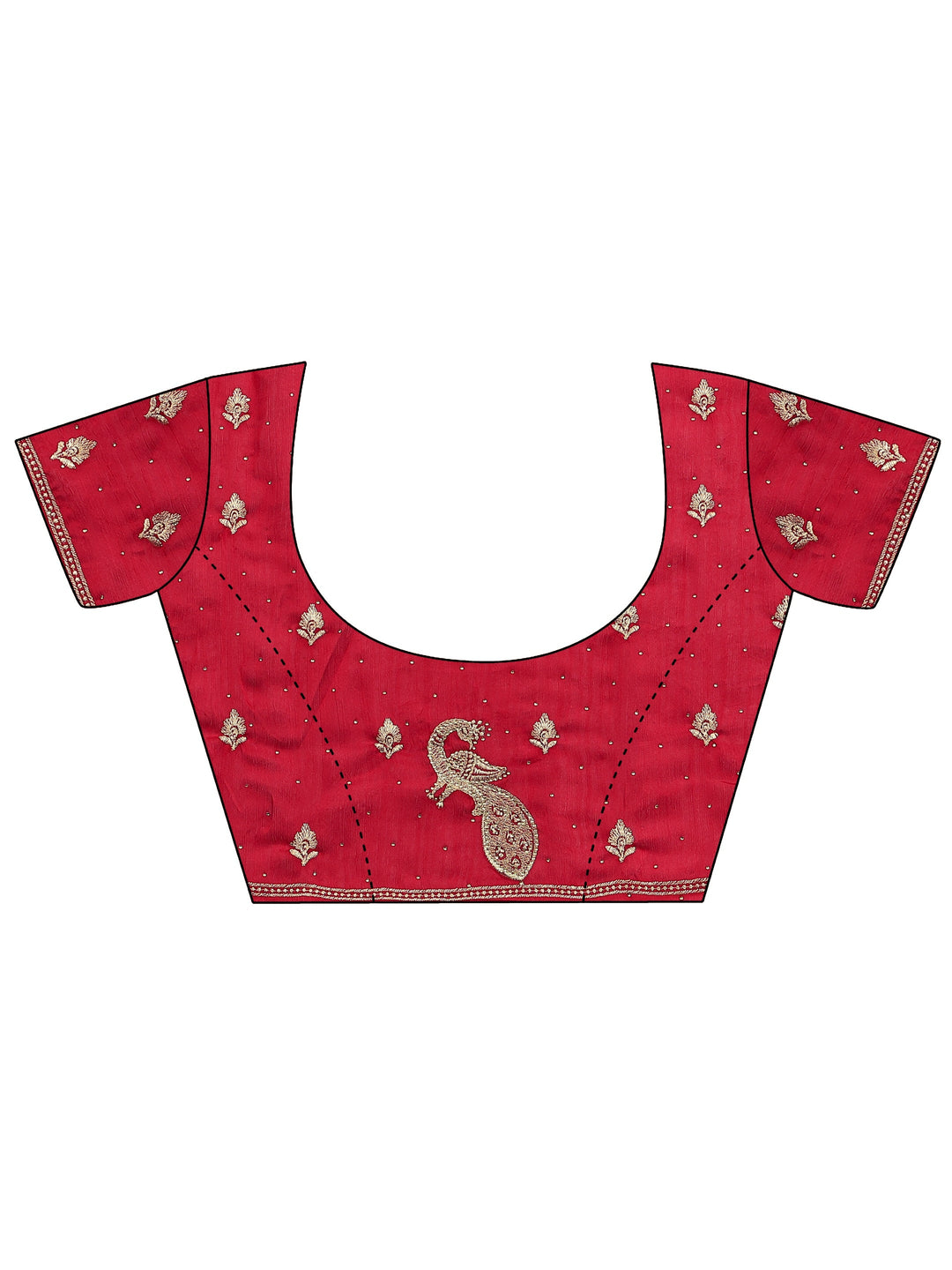 Red Embellished Silk Blend Saree With Unstitched Blouse Piece