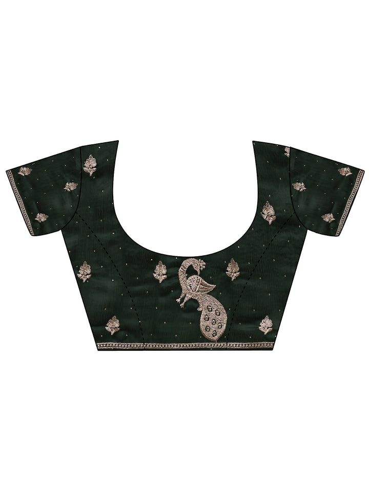 Green Embellished Silk Blend Saree With Unstitched Blouse Piece