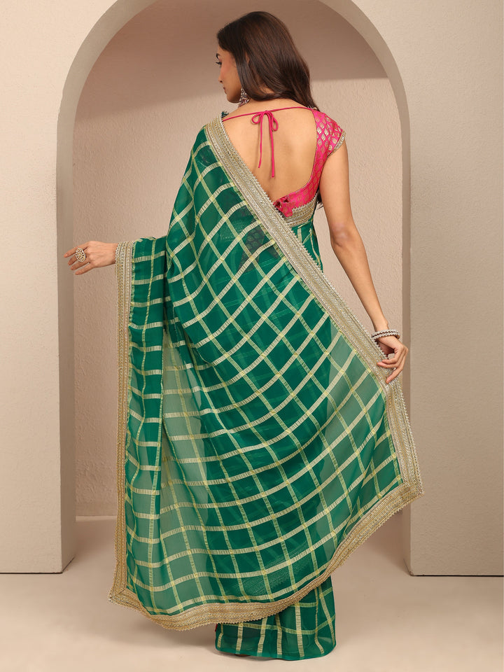 Green Geometric Woven Design Silk Blend Saree With Unstitched Blouse Piece