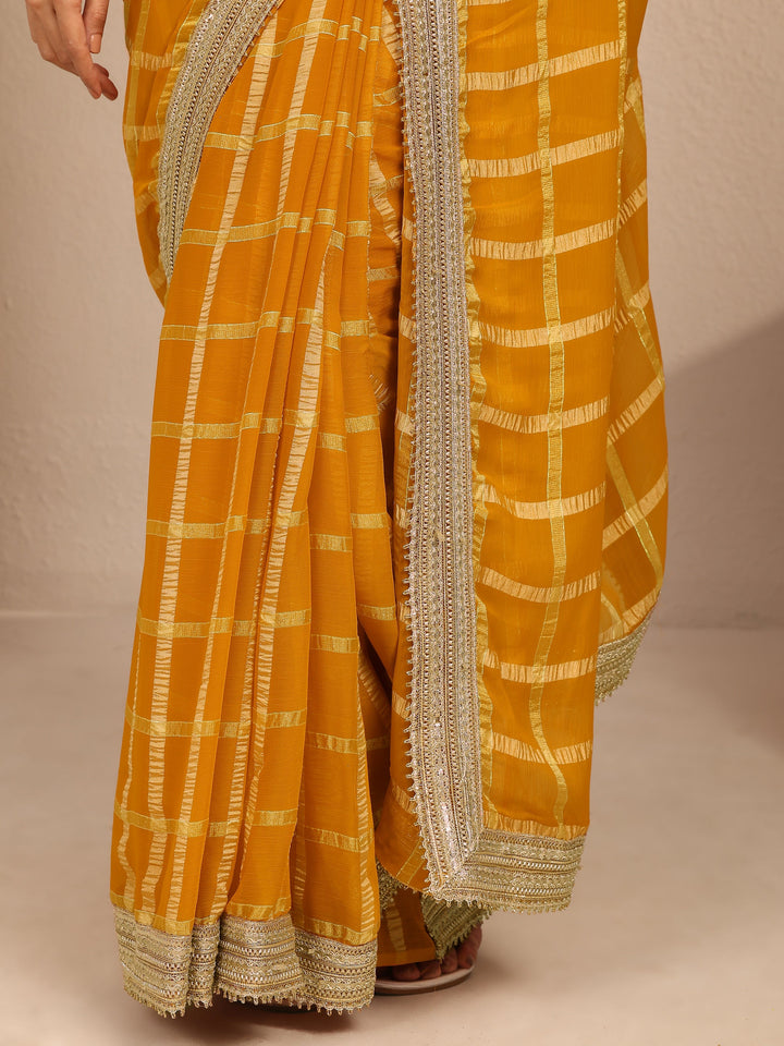 Mustard Geometric Woven Design Silk Blend Saree With Unstitched Blouse Piece