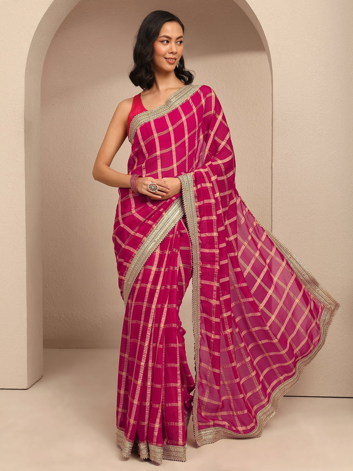 Pink Geometric Woven Design Silk Blend Saree With Unstitched Blouse Piece