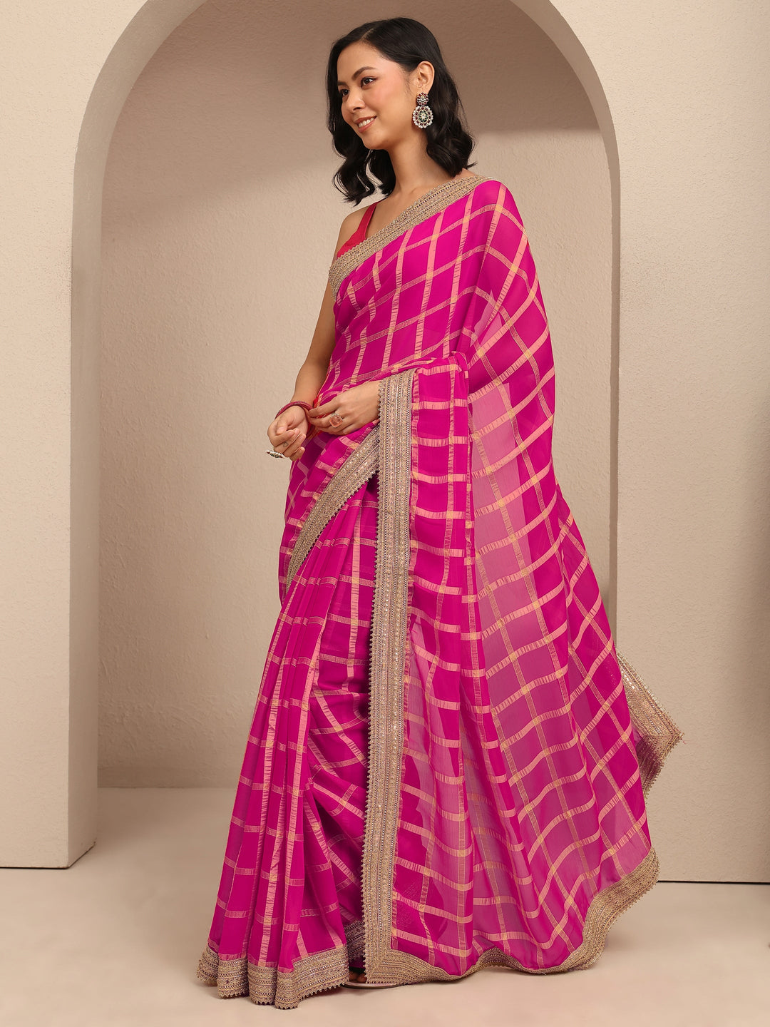 Pink Geometric Woven Design Silk Blend Saree With Unstitched Blouse Piece