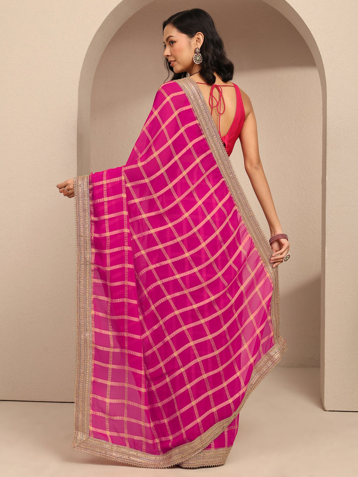 Pink Geometric Woven Design Silk Blend Saree With Unstitched Blouse Piece