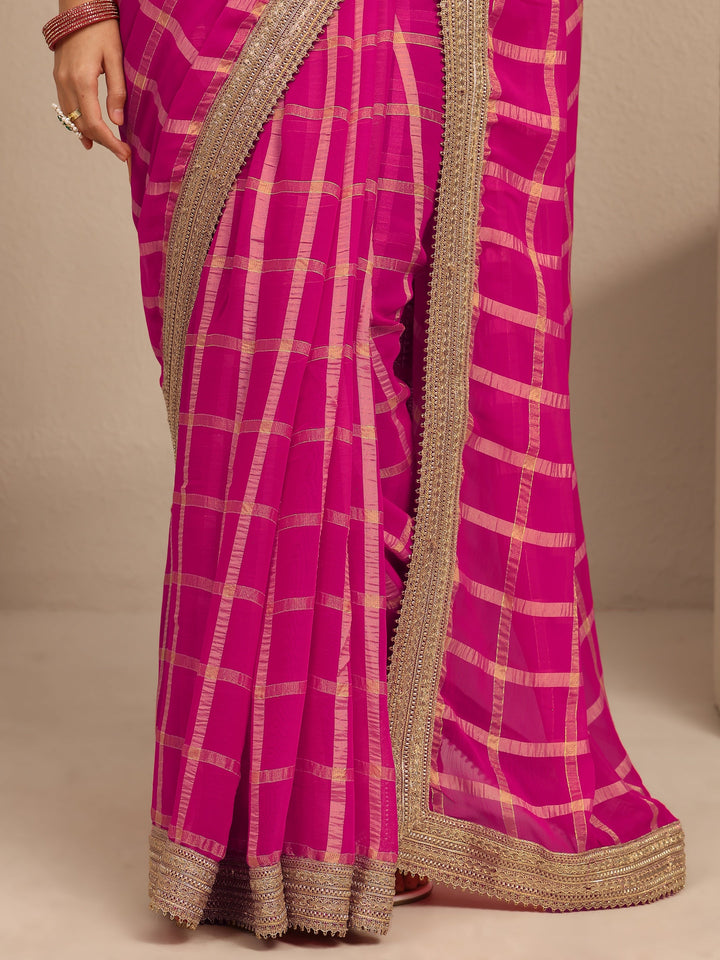 Pink Geometric Woven Design Silk Blend Saree With Unstitched Blouse Piece