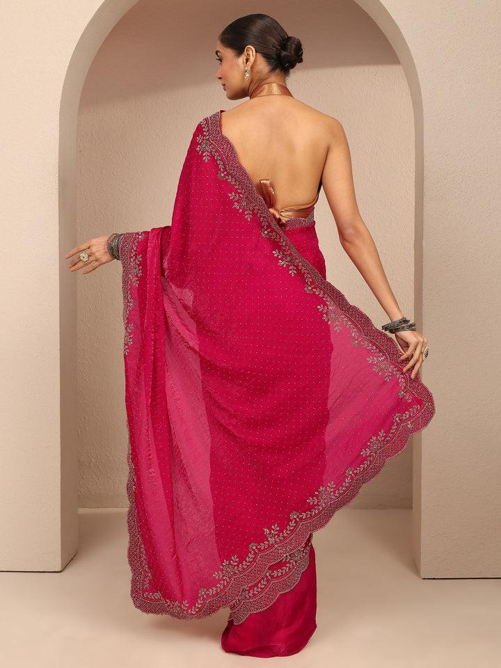 Pink Embellished Silk Blend Saree With Unstitched Blouse Piece