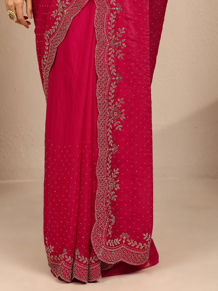 Pink Embellished Silk Blend Saree With Unstitched Blouse Piece