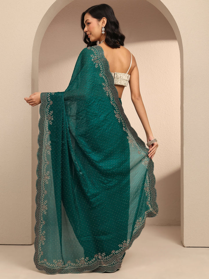 Blue Embellished Silk Blend Saree With Unstitched Blouse Piece