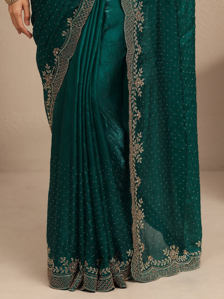Blue Embellished Silk Blend Saree With Unstitched Blouse Piece