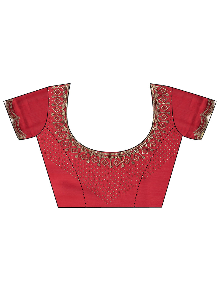 Red Solid Silk Blend Saree With Unstitched Blouse Piece