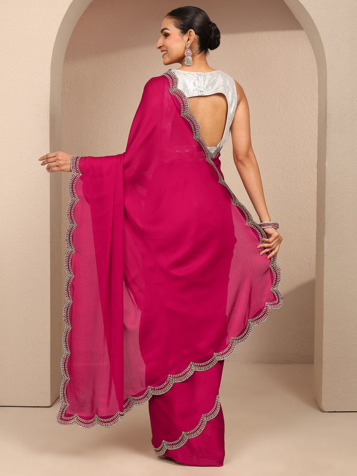 Pink Solid Silk Blend Saree With Unstitched Blouse Piece